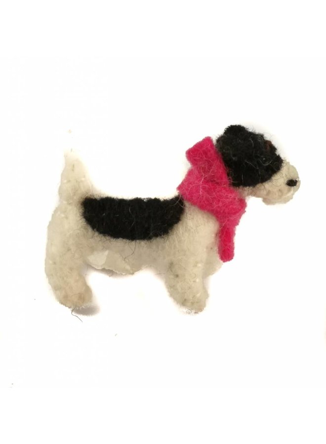 Jack Russel pink scarf felt  brooch 007