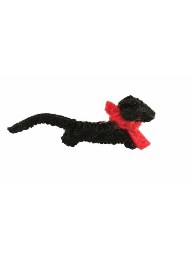 Sausage dog black Felt brooch red scarf 012