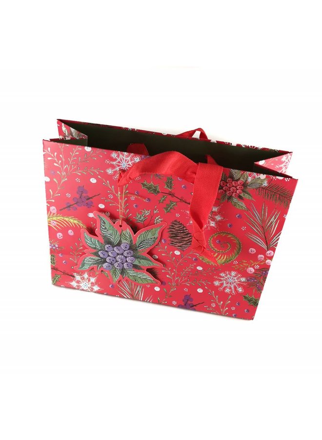 Bolsa de regalo festivo, follaje rojo, medio 265 x 311x102 mm