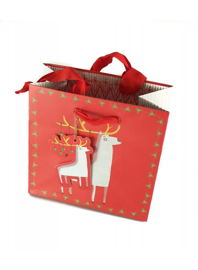 Festive Deer Mini Gift Bag with tag