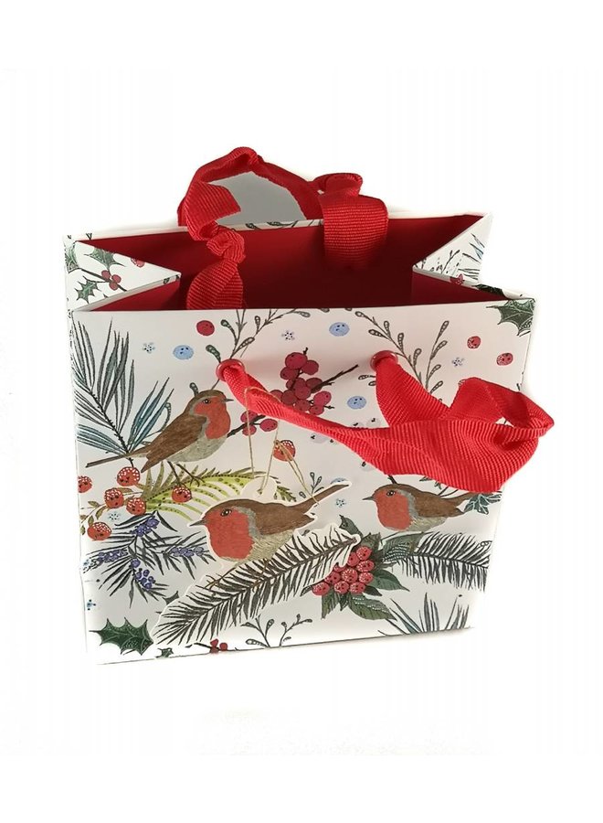 Festive Gift Bag Robin Foliage Mini 133x133x75m