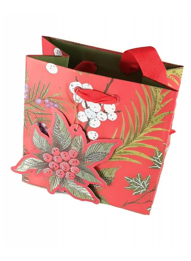 Bolsa de regalo festivo ROJO Follaje Mini 133x133x75m