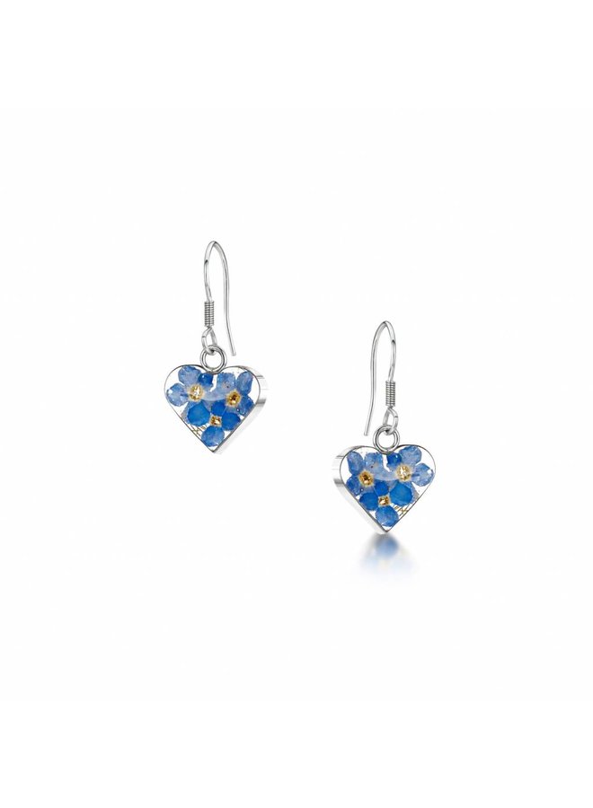 Heart Forget-me-not real flower drop earrings silver 014