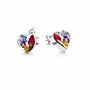 Heart mixed real flower stud earrings silver 012
