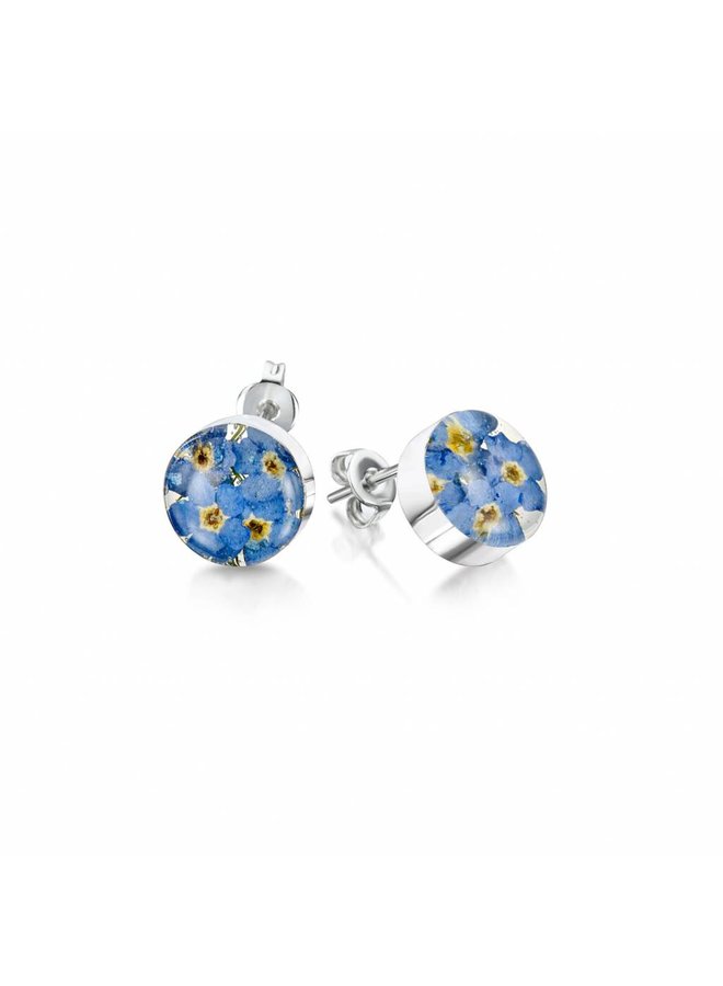 Round Forget-me-not stud earrings silver 021