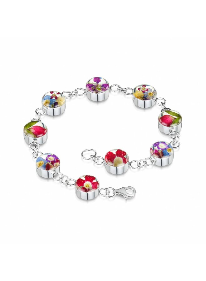 Pulsera redonda flor mezclada plata 027