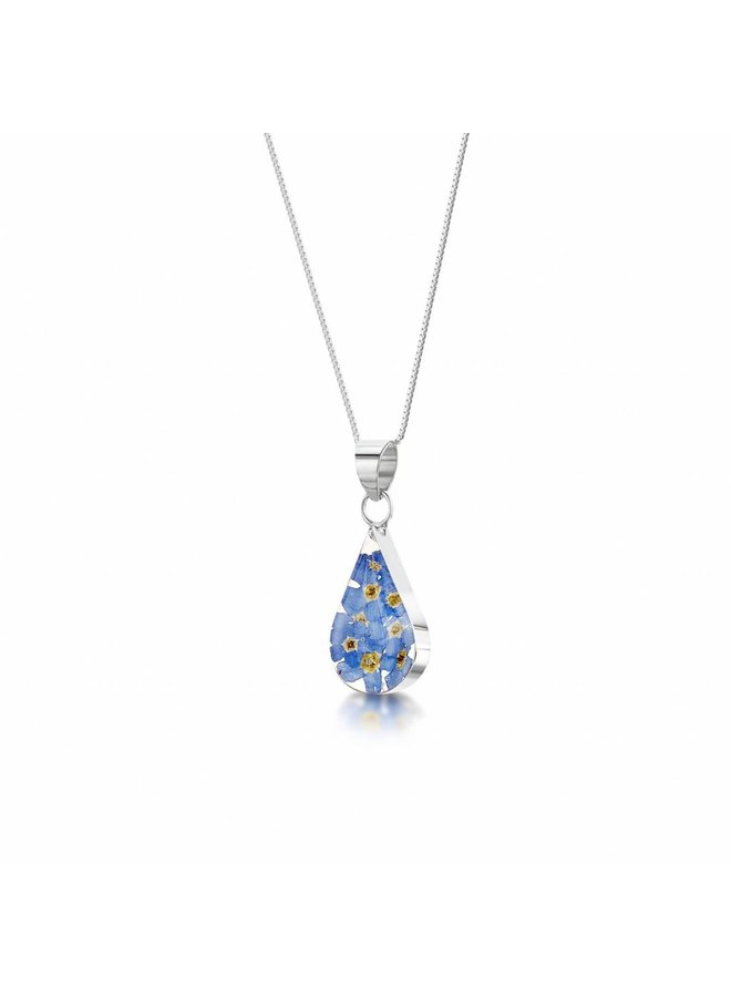 Teardrop forget-me-not pendant silver 002