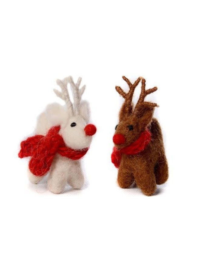 Brown Standing  Red Nosed Reindeer Felt Decoration 06