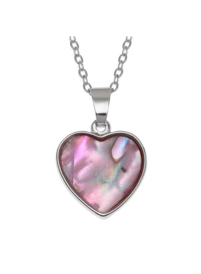 Heart Inlaid Pink Paua shell  necklace 108P