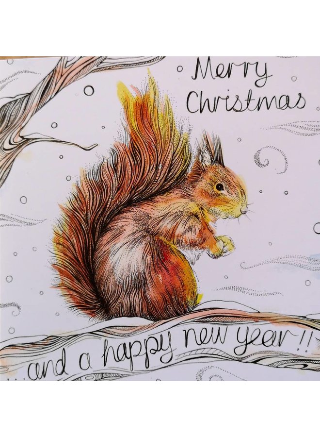 Carte Joyeux Noël écureuil 5 x 5 cm