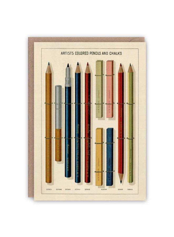 Tarjeta de libro de patrones de lápices de colores y tizas para artistas