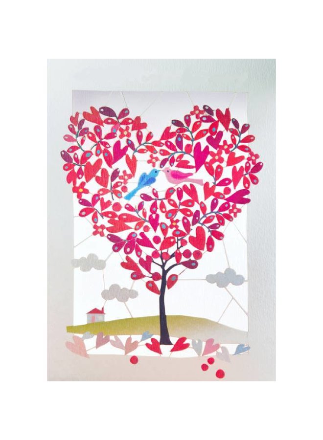 Heart Shaped Tree Laser cut card Blue & Pink bird