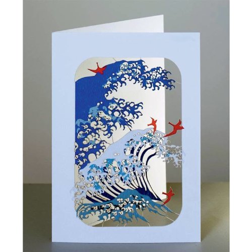 Forever Cards Tarjeta de corte laser de olas y pájaros Forever Cards Tarjeta de corte laser de olas y pájaros