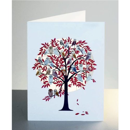 Forever Cards Red tree full of owls Laser cut card Forever Cards Red tree full of owls Laser cut card