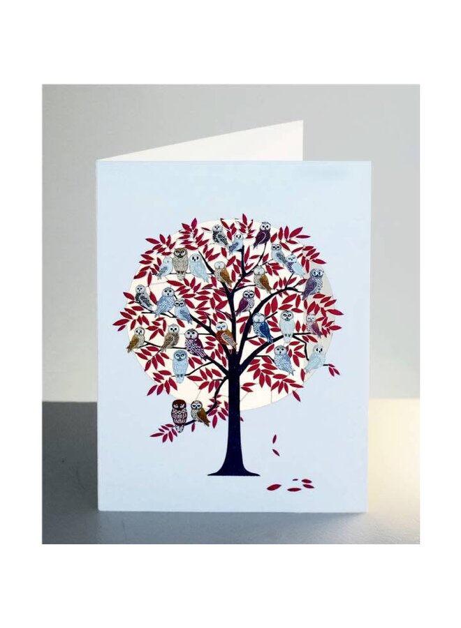 Red tree full of owls Laser cut card