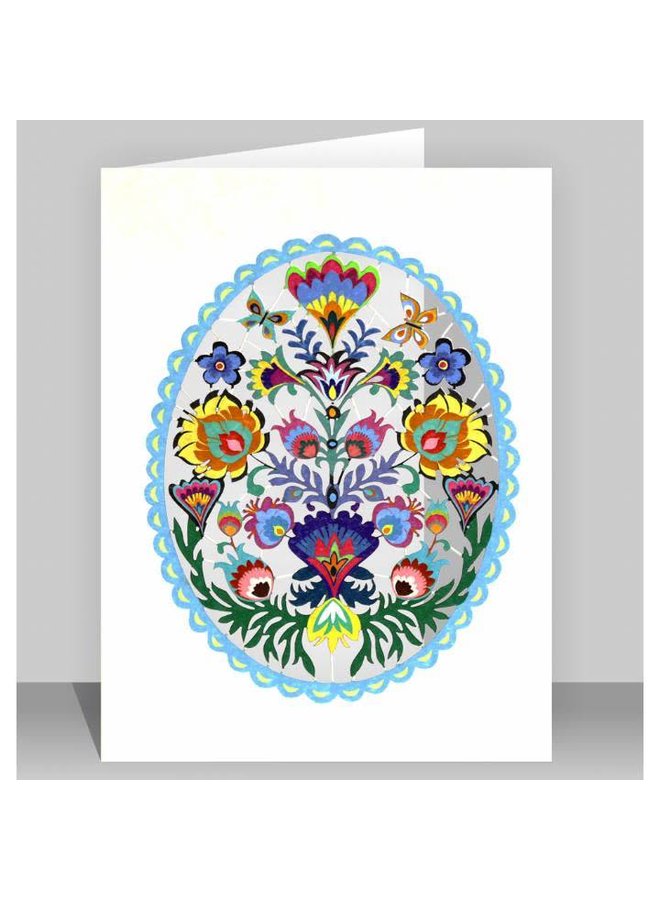 Tarjeta de corte láser de arte popular turquesa oval