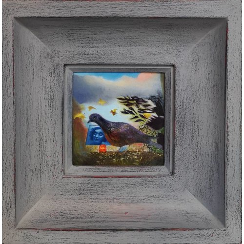Sara Philpott Phone Pigeon - aceite enmarcado 011 Sara Philpott Phone Pigeon - aceite enmarcado 011