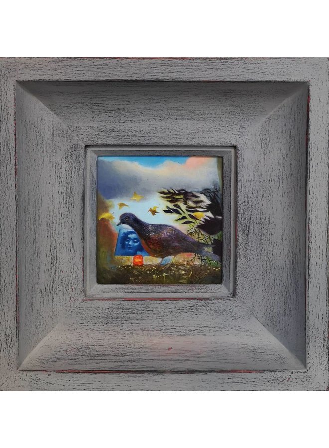 Phone Pigeon - oil framed 011