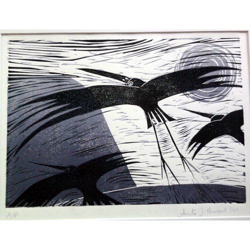 Anita J Burrows Nachtmigration - Linocut gerahmt 018 Anita J Burrows Nachtmigration - Linocut gerahmt 018