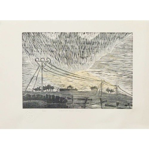 Anita J Burrows Westerlies Over Deerplay - Woodcut Framed 021 Anita J Burrows Westerlies Over Deerplay - Woodcut Framed 021