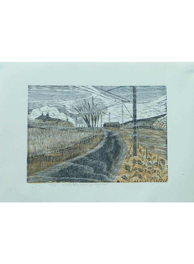 Windiger Nachmittag, Kuh Hey Lane-Woodcut Ungerahmt 025