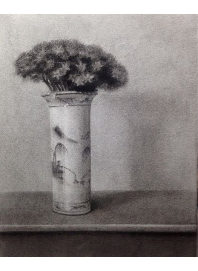 Sedum in a Blue and Wite Pot - charcoal framed 028