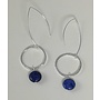 Silver hoop and navy howlite long drop earring 051