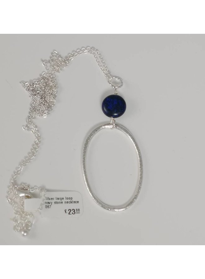 Silver large loop navy stone  necklace 067