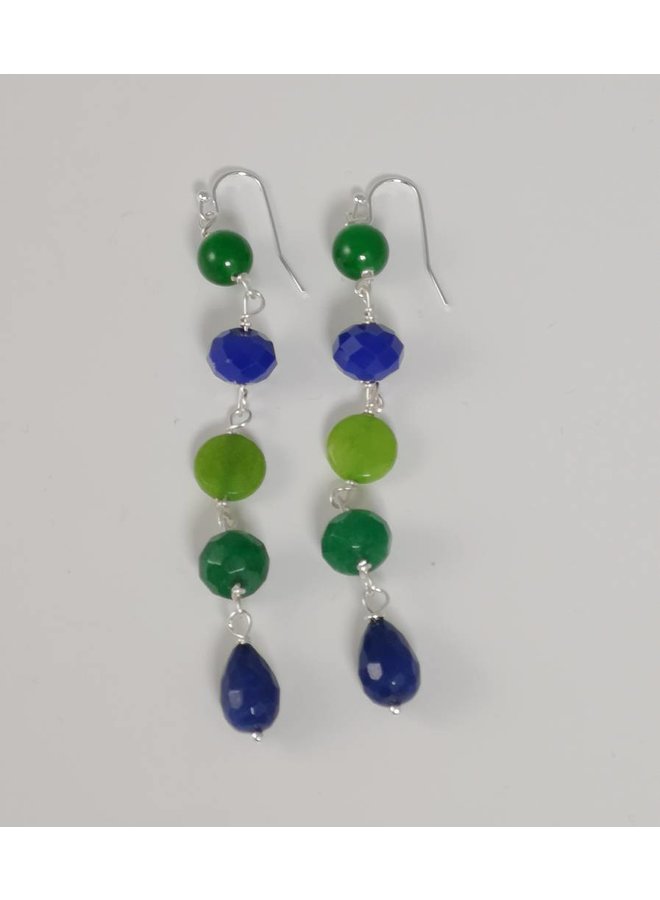 Silver Long 5 stone drop earring 052