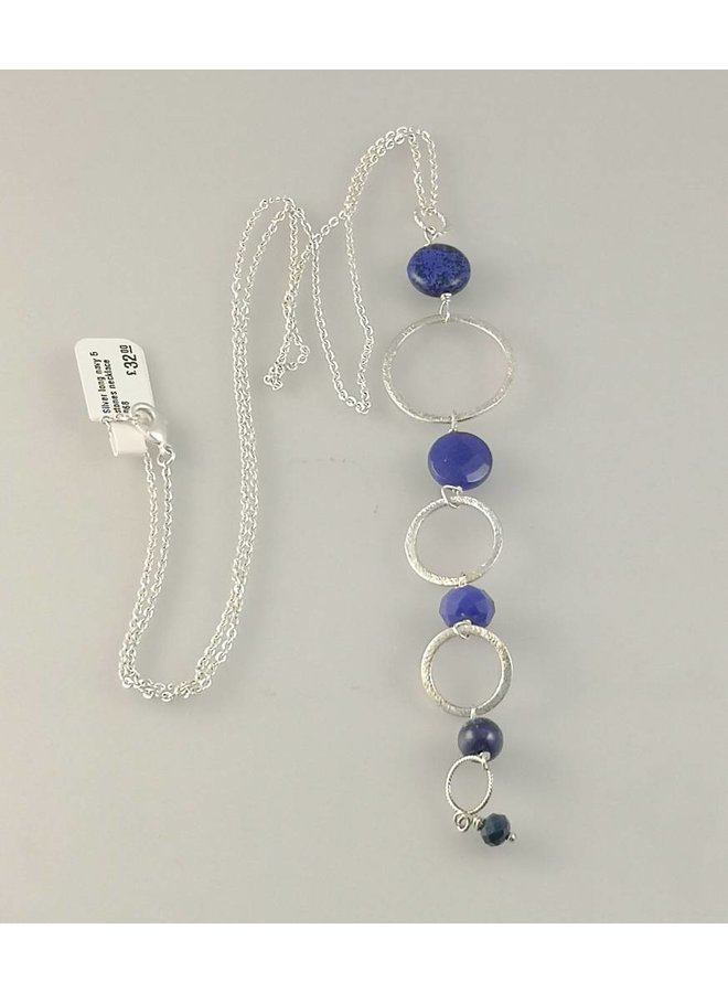 Collar largo plata 5 piedras azul marino 068