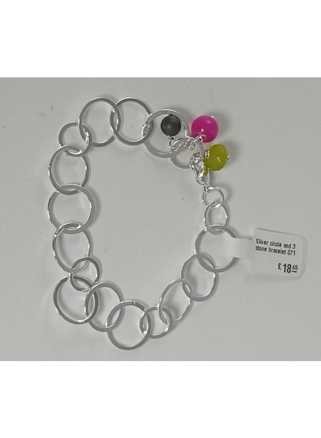 Silver circle and 3 stone bracelet  071