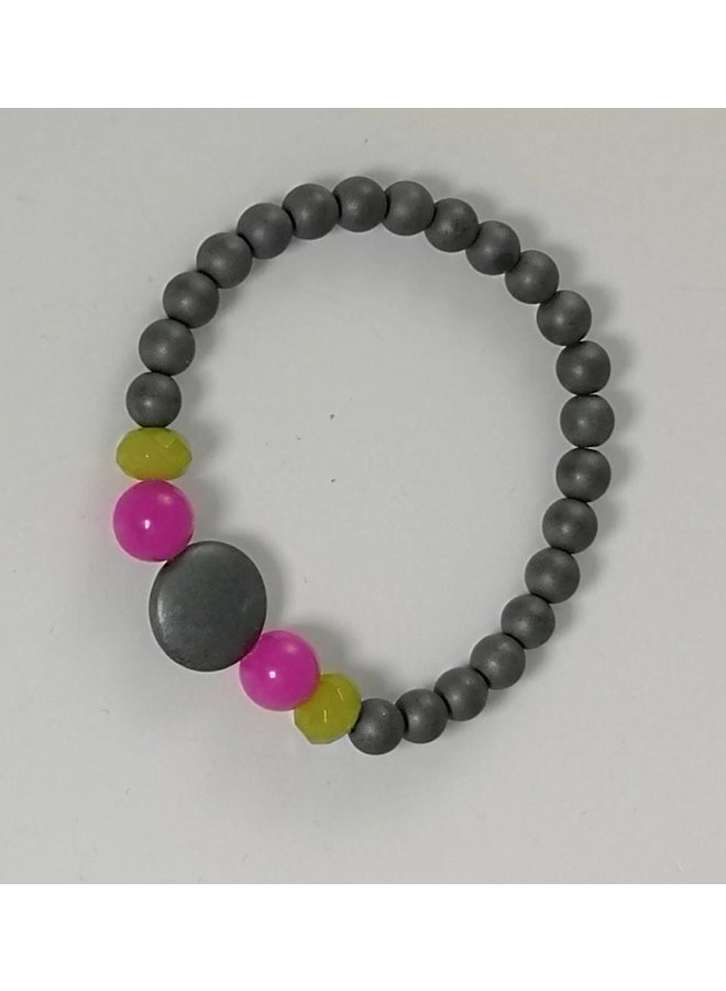 Pulsera elástica gris rosa verde 084