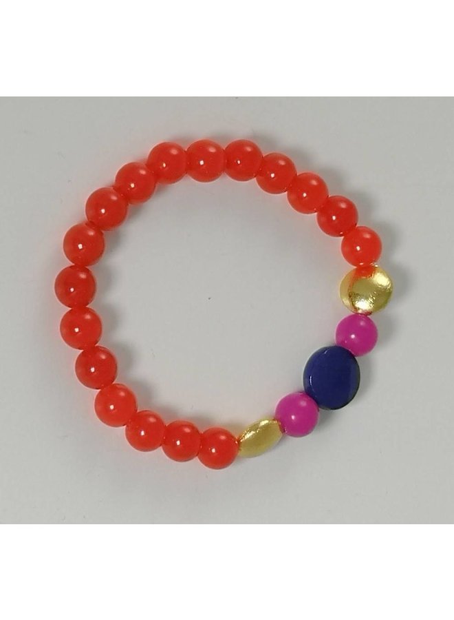 Orange blue gold pink  stretch bracelet 078