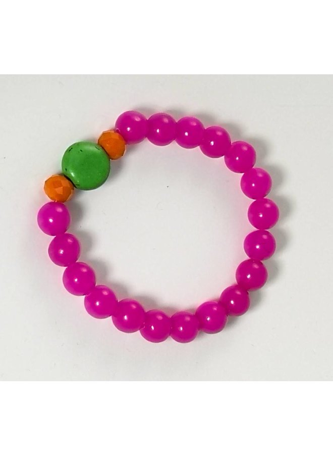 Pink green orange stretch bracelet 080