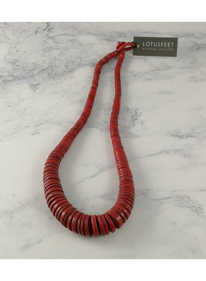 Red Gradated Coco Disc Necklace 061