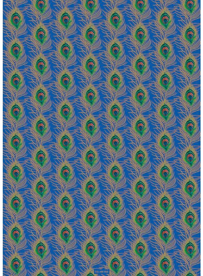 Peacock Feather Blue and gold gift wrap 03