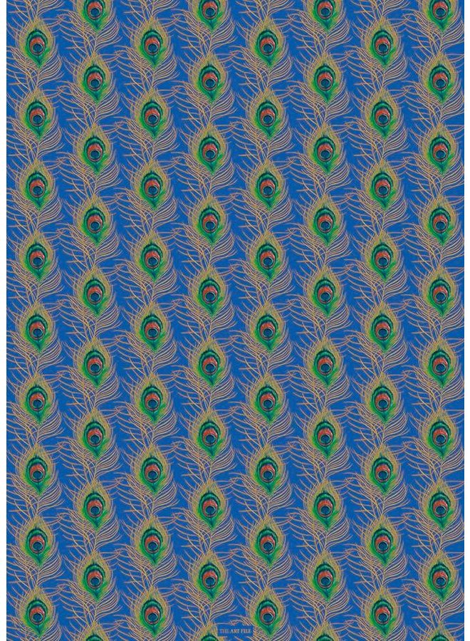 Pluma de pavo real azul y papel de regalo dorado 03