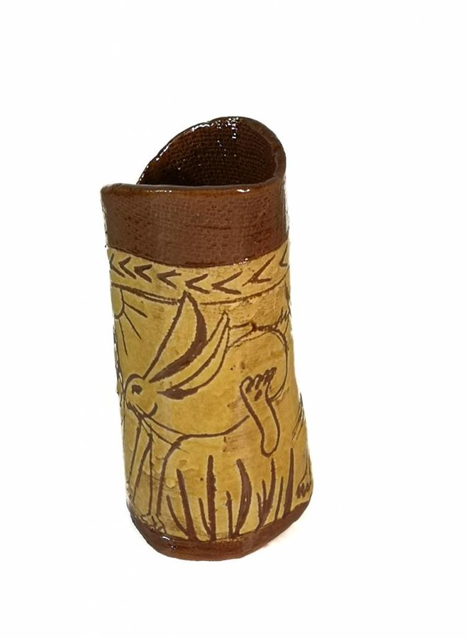 Frolicking Hares Slipware vase  005