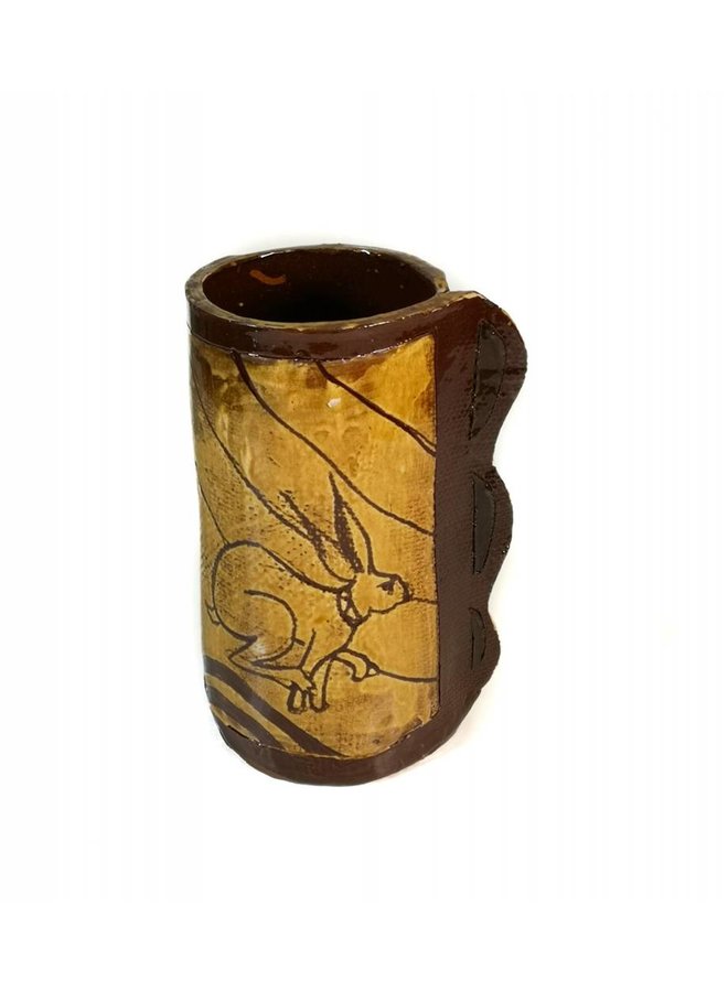 Hasen auf sonnigem Hang Slipware Vase 004