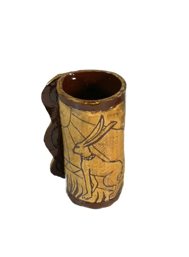 Liebres en la ladera soleada Slipware jarrón 004