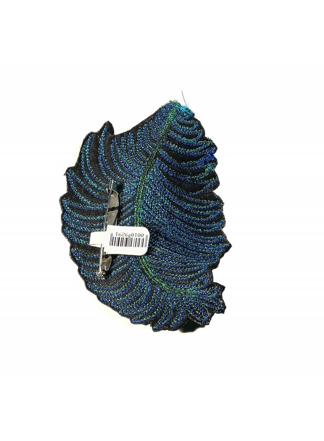 Feather dk. blue embroidered brooch boxed 002