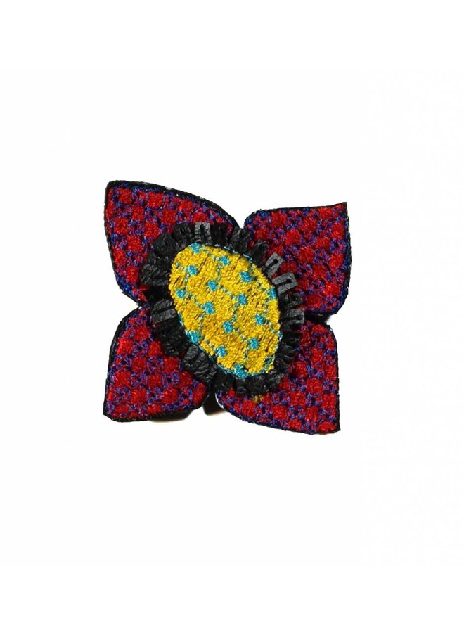 Ikat cerise flower embroidered brooch boxed 009