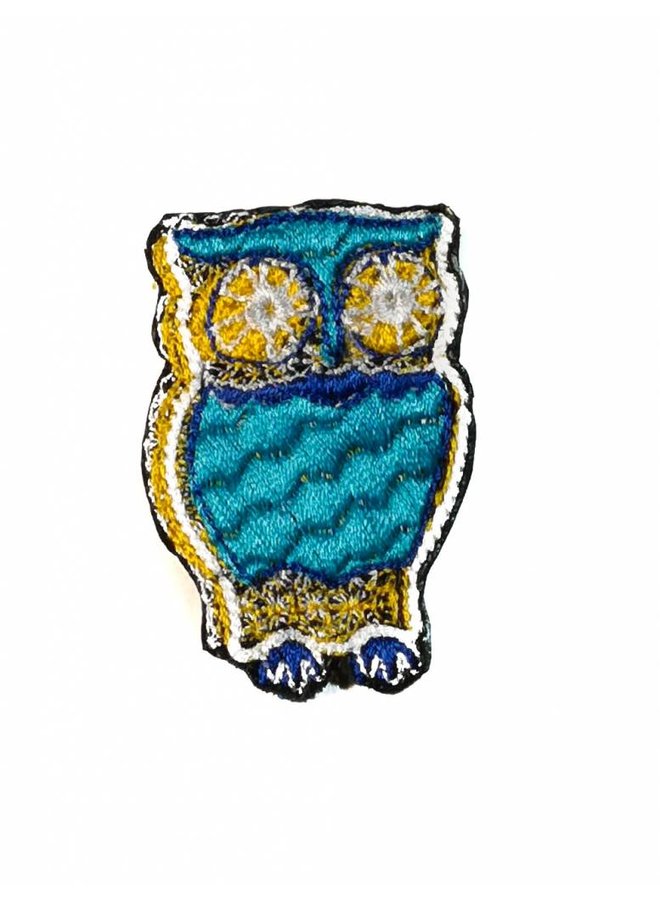 Owl Gold eyed embroidered brooch 023