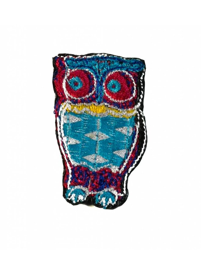 Owl red eyed embroidered brooch 022