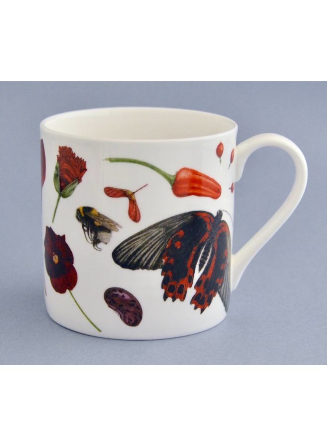 Taza China Flora y fauna principalmente rojo 003