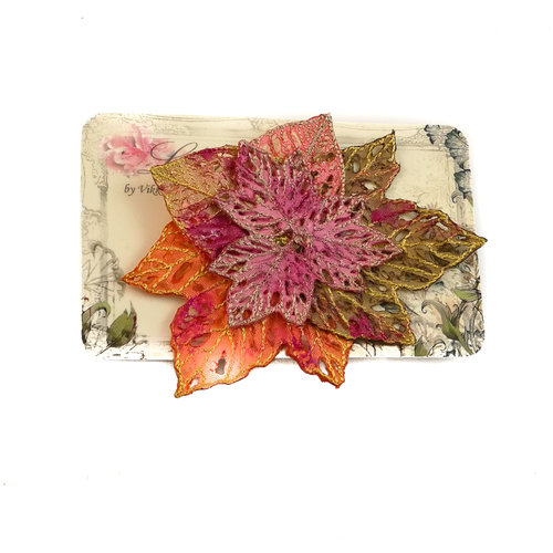 Vikki Lafford Garside Leaf cluster Embroidered pin Brooch on card 038 Vikki Lafford Garside Leaf cluster Embroidered pin Brooch on card 038