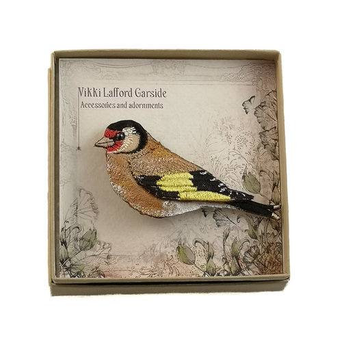Vikki Lafford Garside Goldfinch Embroidered boxed Brooch 057 Vikki Lafford Garside Goldfinch Embroidered boxed Brooch 057