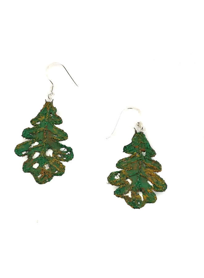 Oak Leaf  embroidered earrings green 063