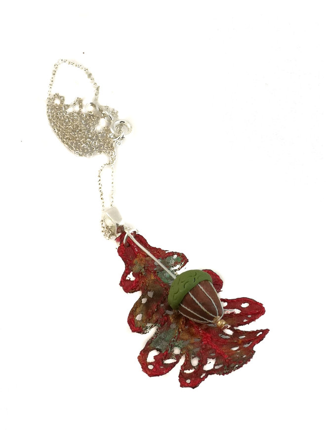 Oak Leaf and Acorn pendant red  061