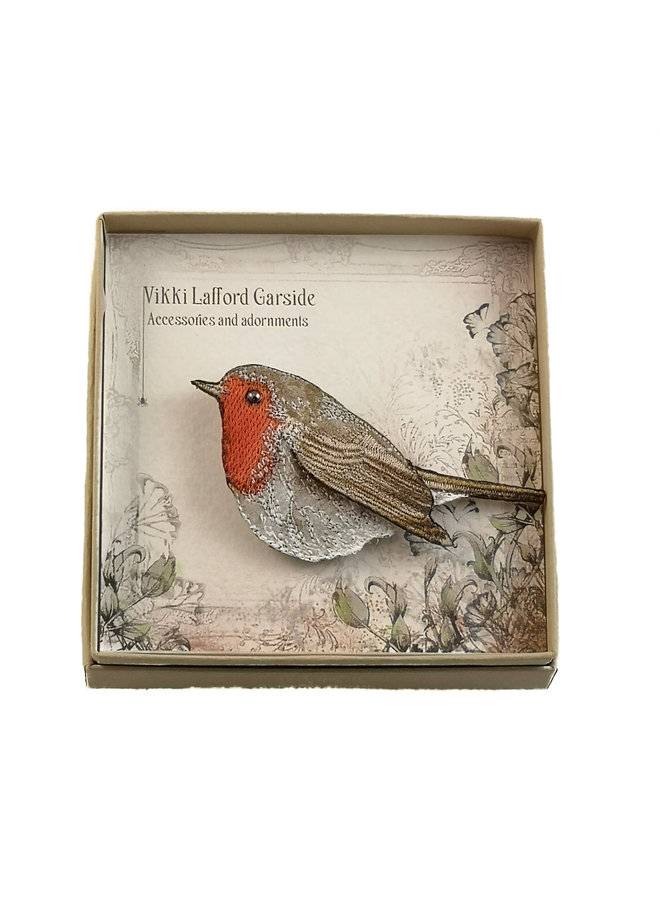 Robin bestickte Box-Brosche 059